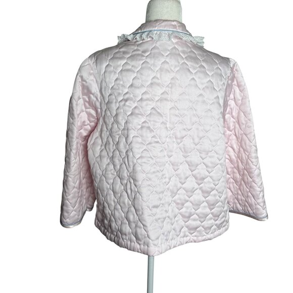 Vintage 80s Appel Quilted Bed Jacket Large Light Pink Lace Polyester Buttons - Picture 5 of 9